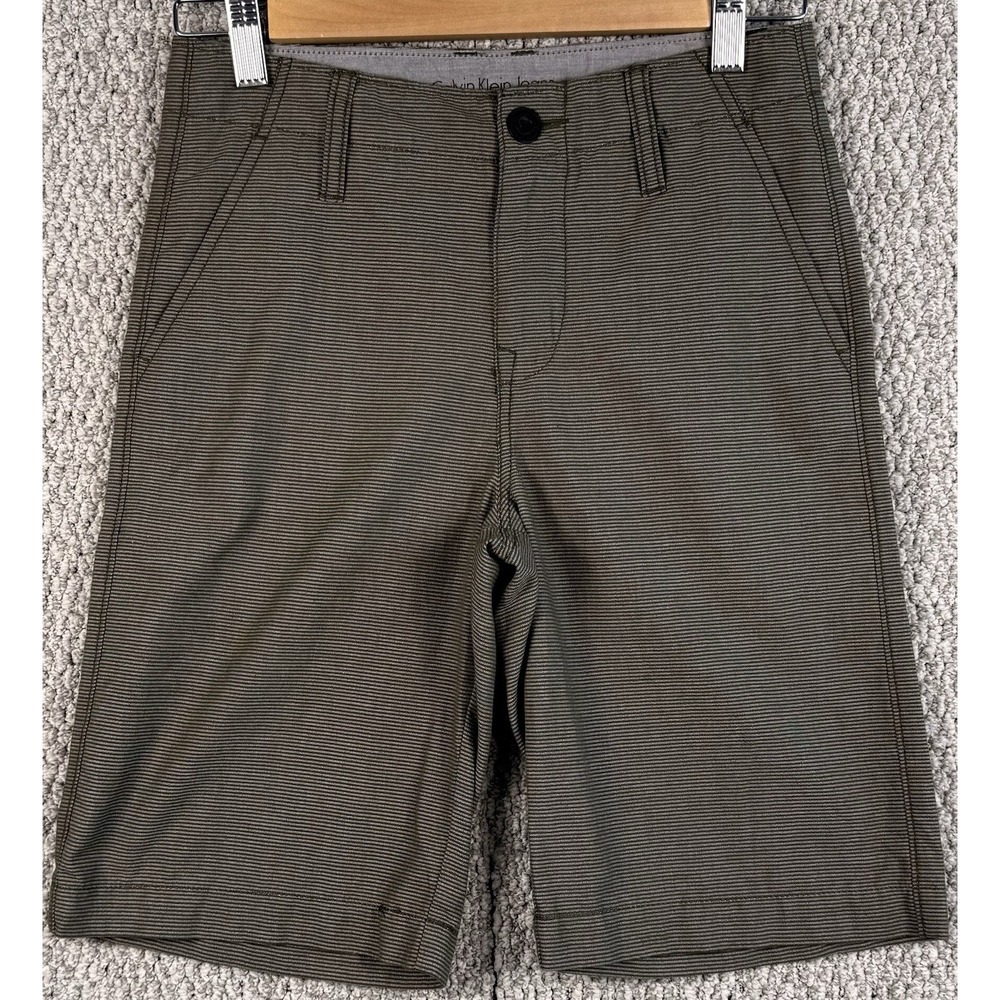 Calvin Klein Jeans Girls Sz 12 Olive Stripe Bermuda Shorts Youth Casual Preppy